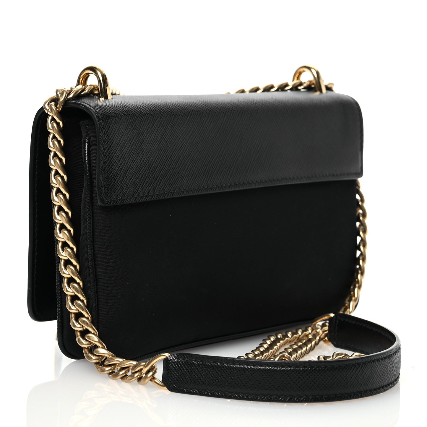Saffiano Tessuto Nylon Chain Shoulder Bag Black