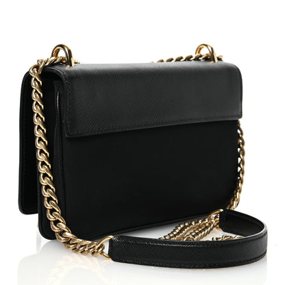 Prada Saffiano Tessuto Nylon Chain Shoulder Bag Black 3 of 16