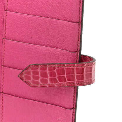 Hermes Shiny Alligator Bearn Wallet Rose Scheherazade 16 of 16