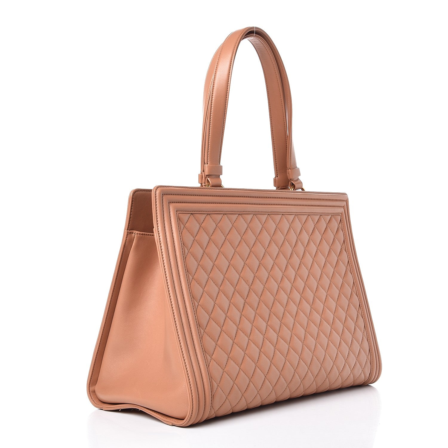 Chanel Calfskin Quilted Boy Shopping Tote Camel 3 of 9