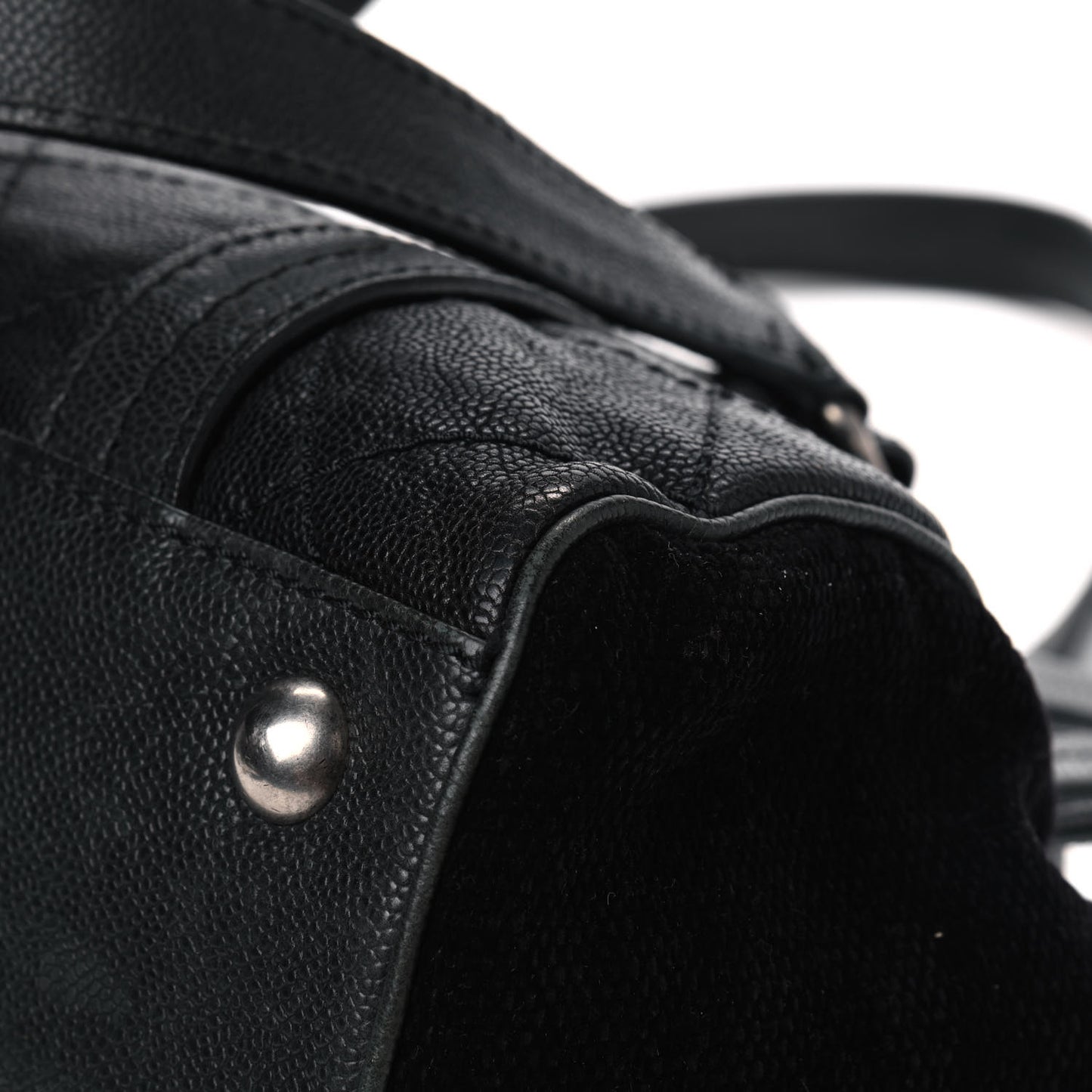 Caviar Fabric Diamond Stitched Mademoiselle Shoulder Bag Black