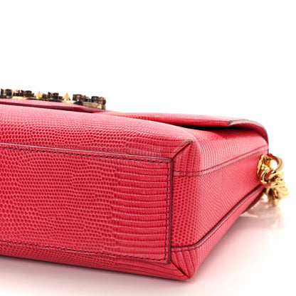 Dolce & Gabbana Stampa Iguana Calfskin Crystal Millennials Chain Shoulder Bag Pink 9 of 9