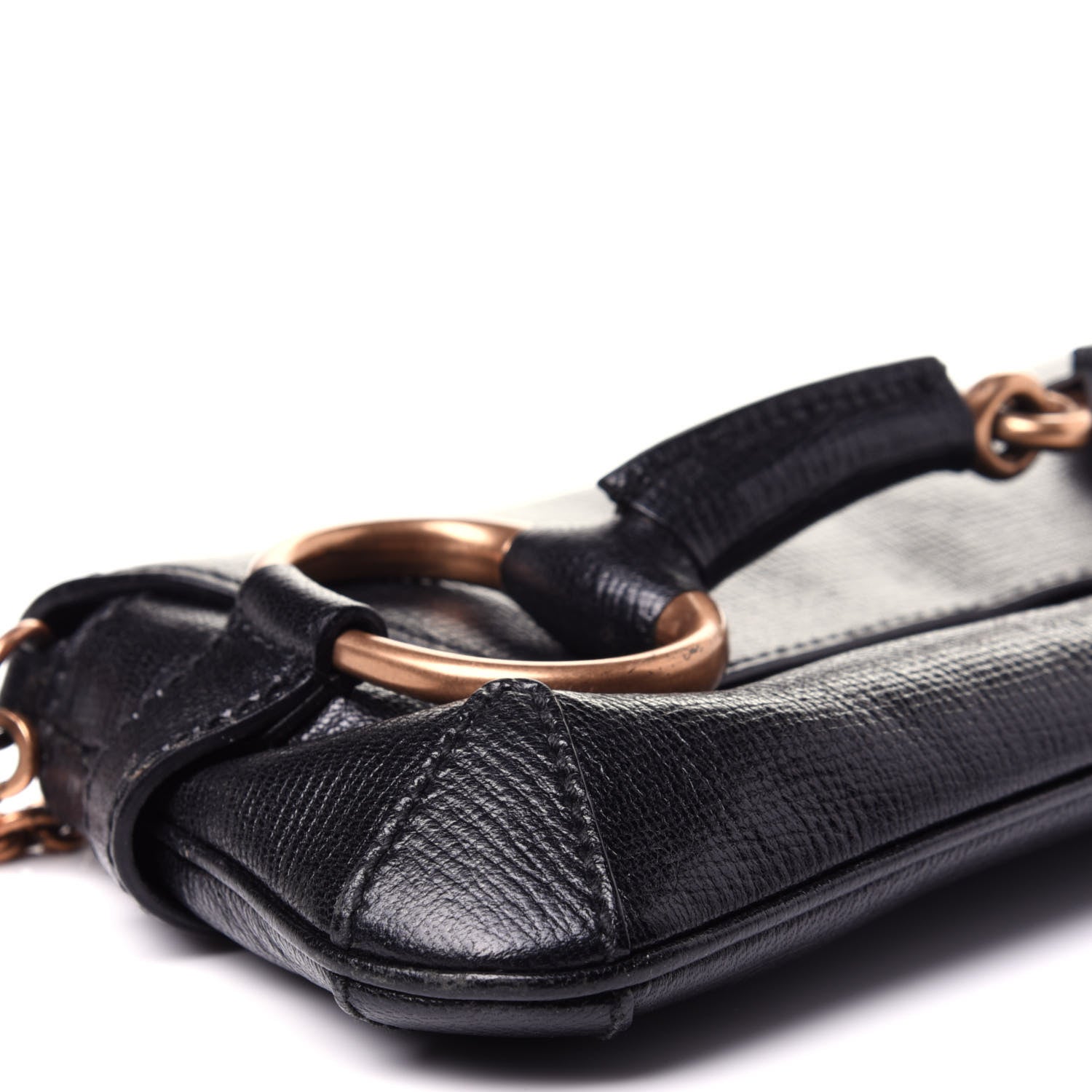 Gucci Textured Calfskin Horsebit Chain Clutch Black 6 of 10