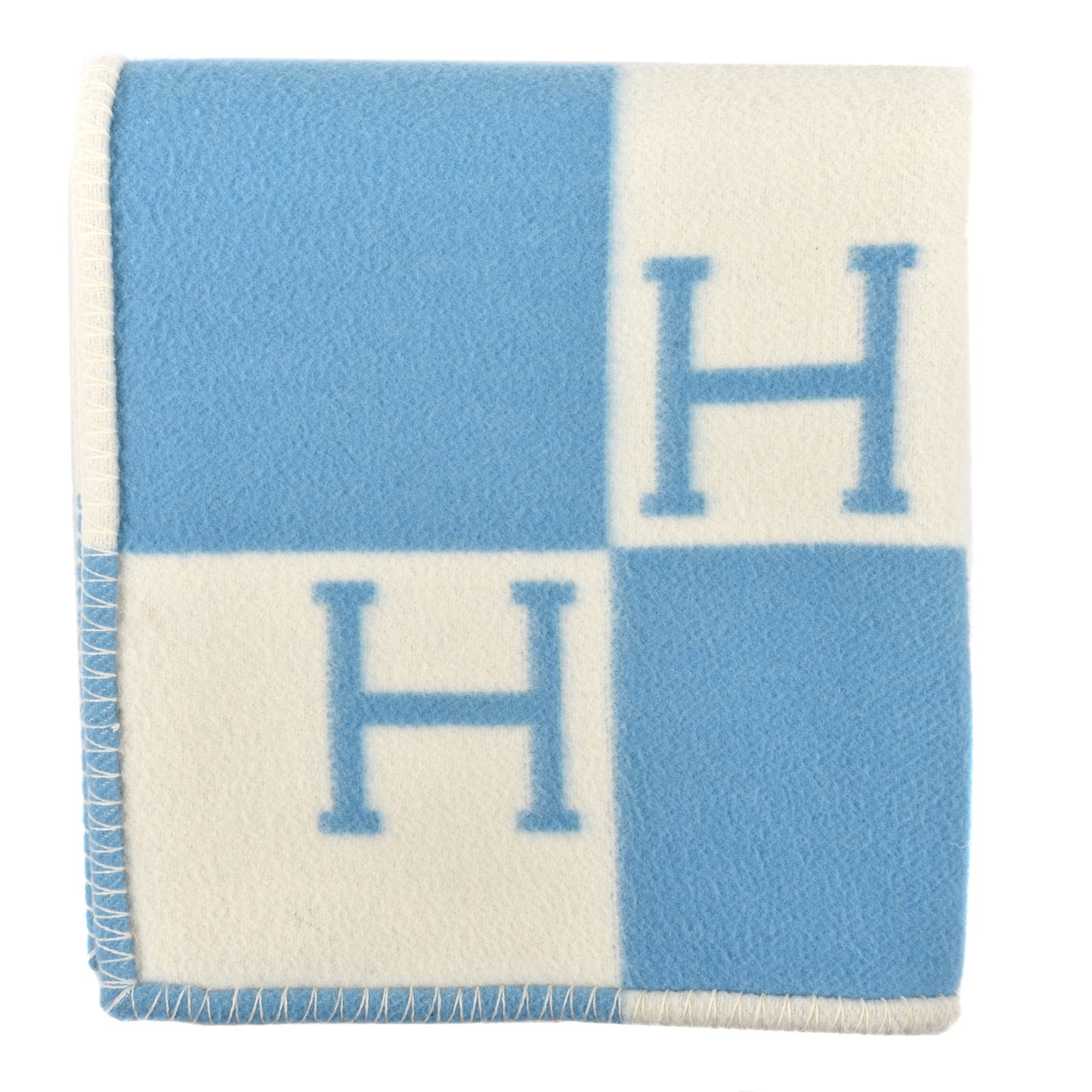 Wool Cashmere Avalon Baby Blanket Bleu Genievre White