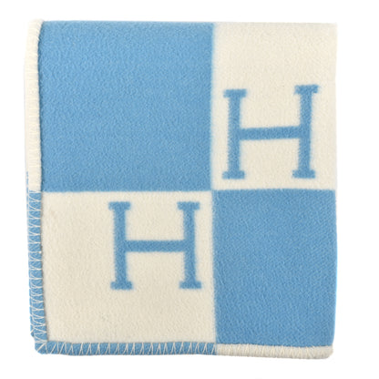 Hermes Wool Cashmere Avalon Baby Blanket Bleu Genievre White 1 of 6