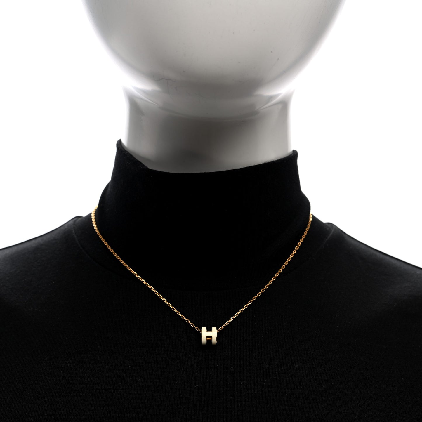 Lacquered Gold Mini Pop H Pendant Necklace White
