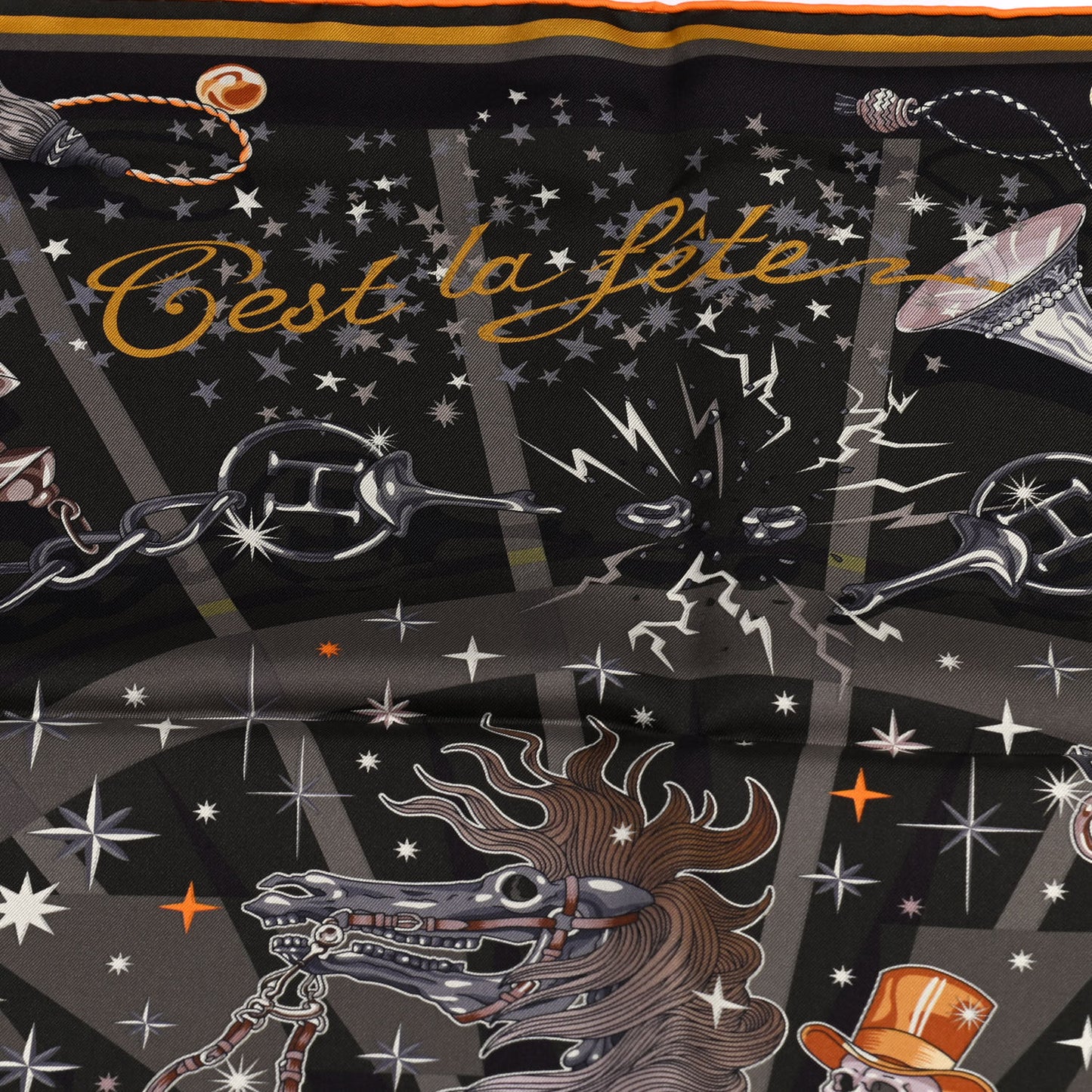 Silk C'est La Fete Scarf 90 Kaki Anthracite Gris
