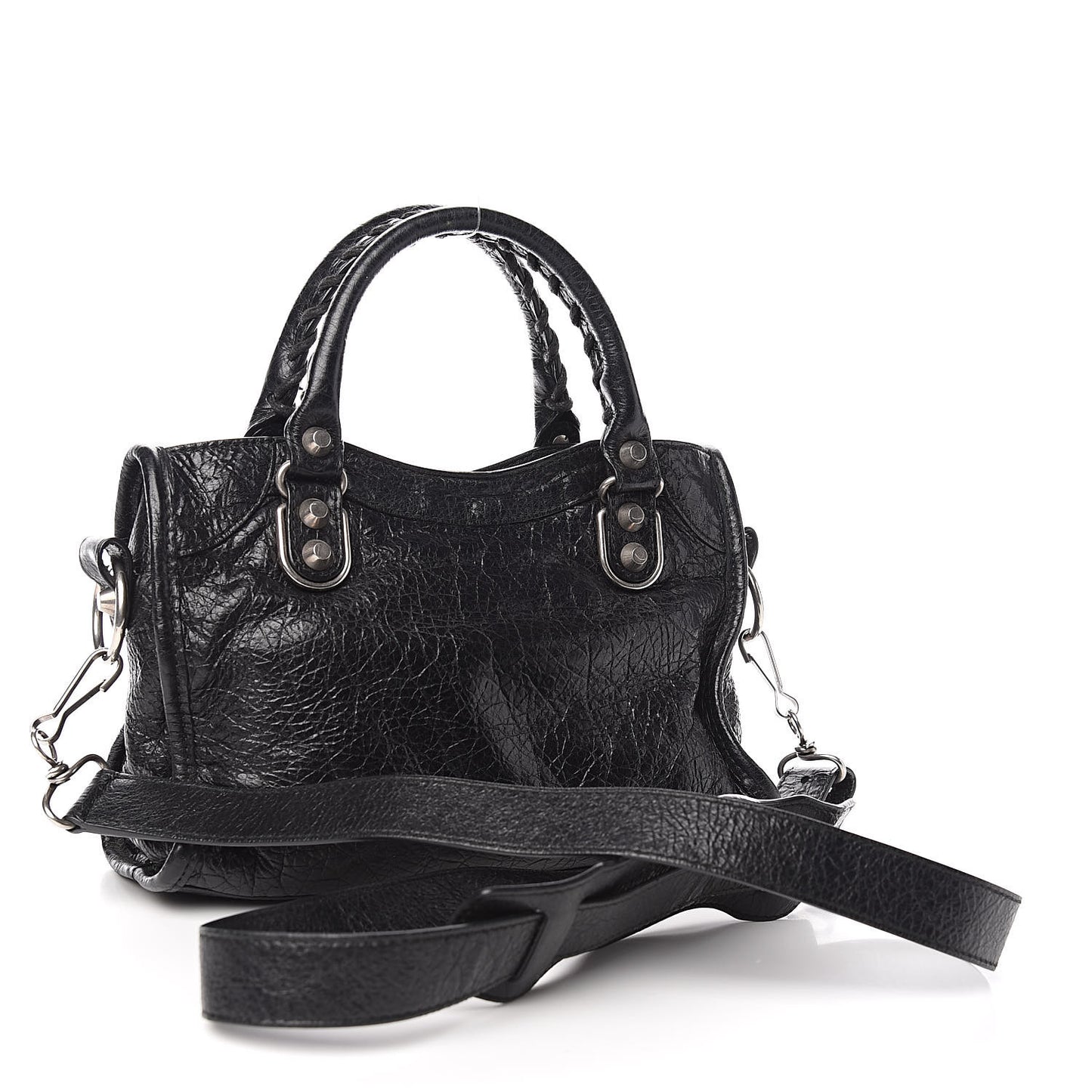 Agneau Silver Metallic Edge Hardware Mini City Black