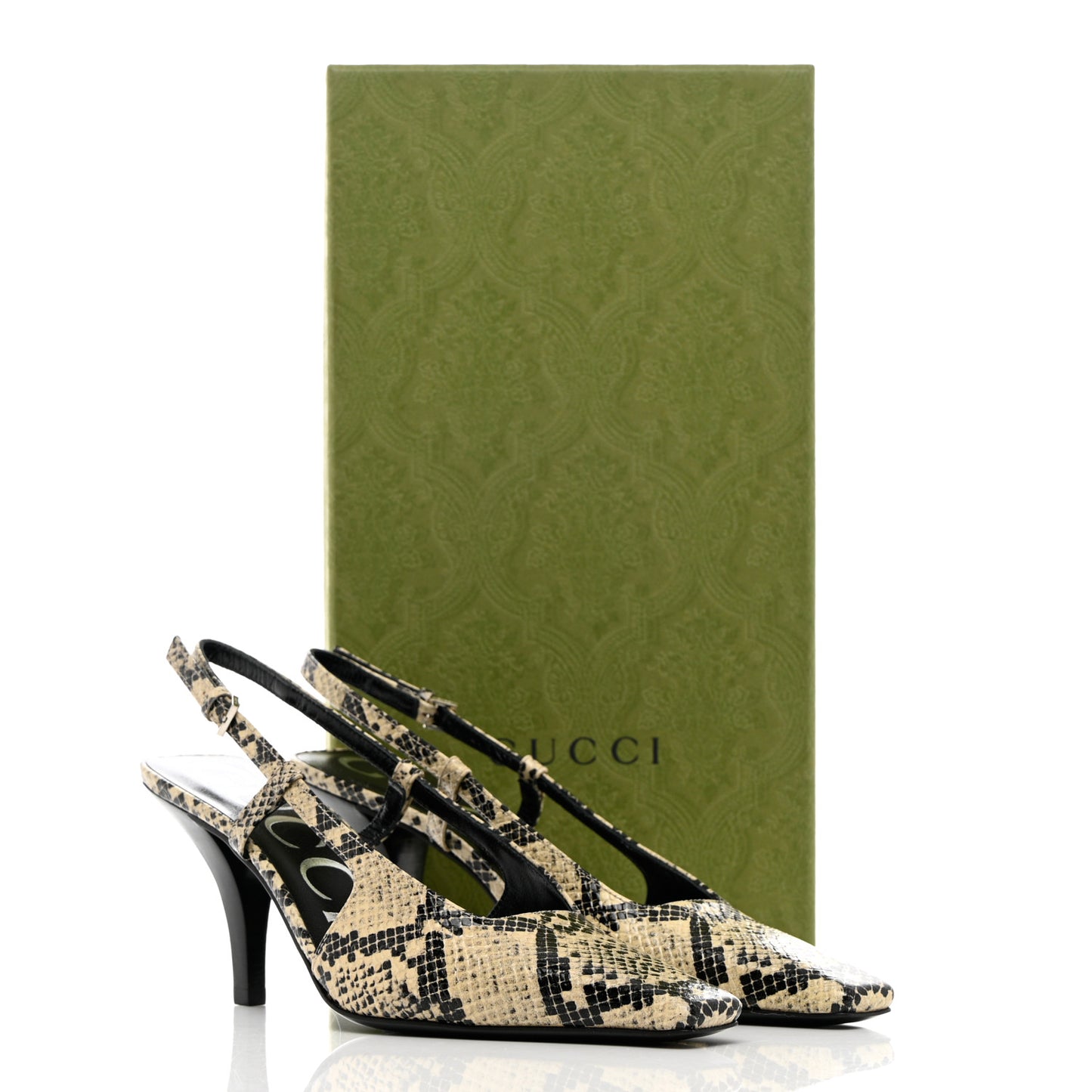 Calfskin Python Print Square G 75mm Slingback Pumps 35.5 Beige Avana