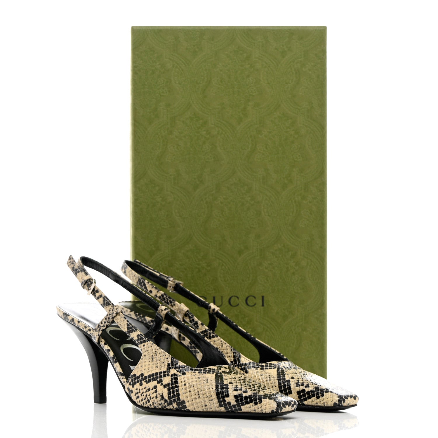 Gucci Calfskin Python Print Square G 75mm Slingback Pumps 35.5 Beige Avana 11 of 11