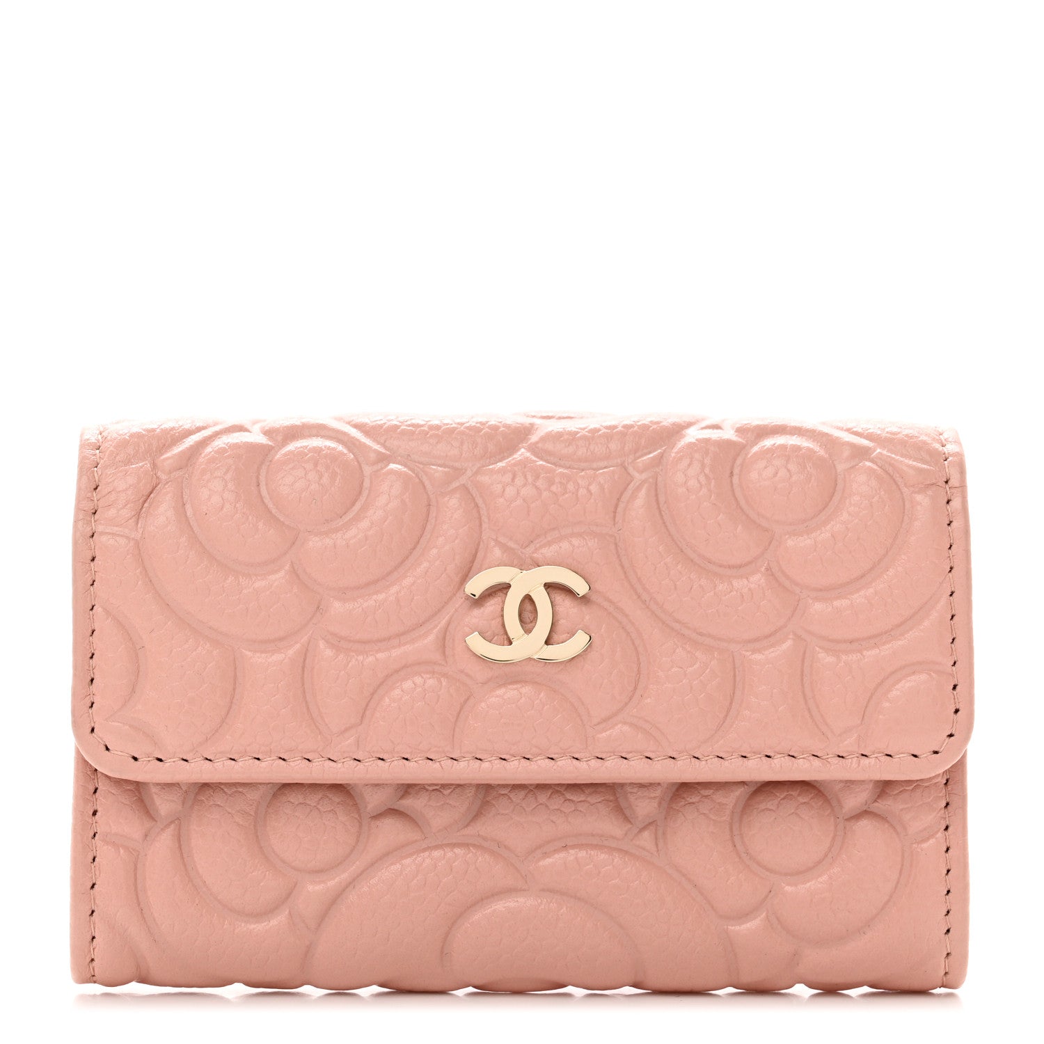 Chanel Caviar Camellia Embossed Card Holder Wallet Pink 1 of 9