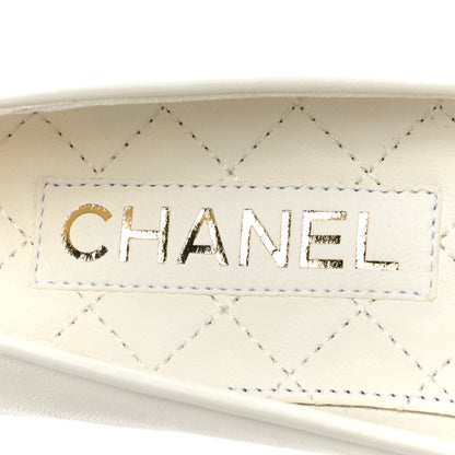 Chanel Lambskin Patent Calfskin Cap Toe Ankle Chain Ballerina Flats 36 White Black 7 of 9