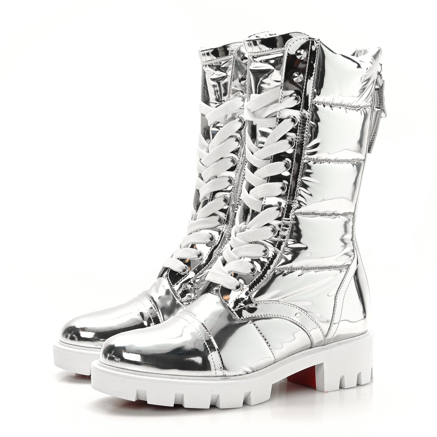 Christian Louboutin Metallic Calfskin Quilted Pavleta Lug Boots 37.5 Silver 4 of 7