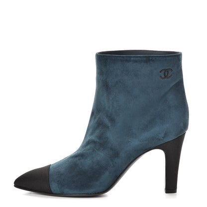 Chanel Suede Calfskin Satin Gabrielle Cap Toe Short Boots 38.5 Teal Black 1 of 9