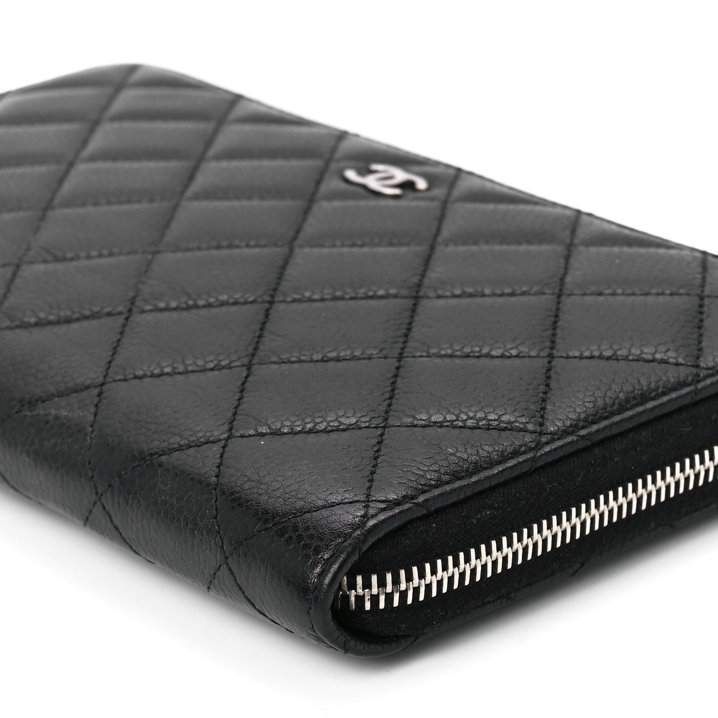 Caviar Quilted Large Zip Around Organizer Wallet Black