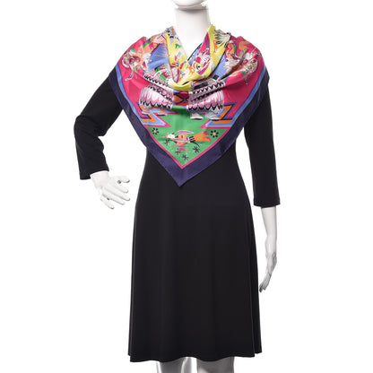 Hermes Silk Kachinas Giant Triangle Scarf Jaune Vif Fuchsia 2 of 5