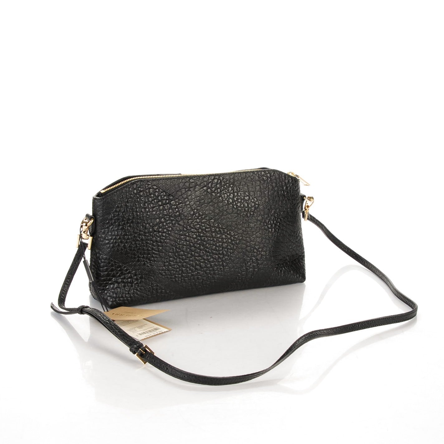 Burberry Signature Grain Calfskin Check Embossed Small Chichester Crossbody Clutch Bag Black 3 of 8