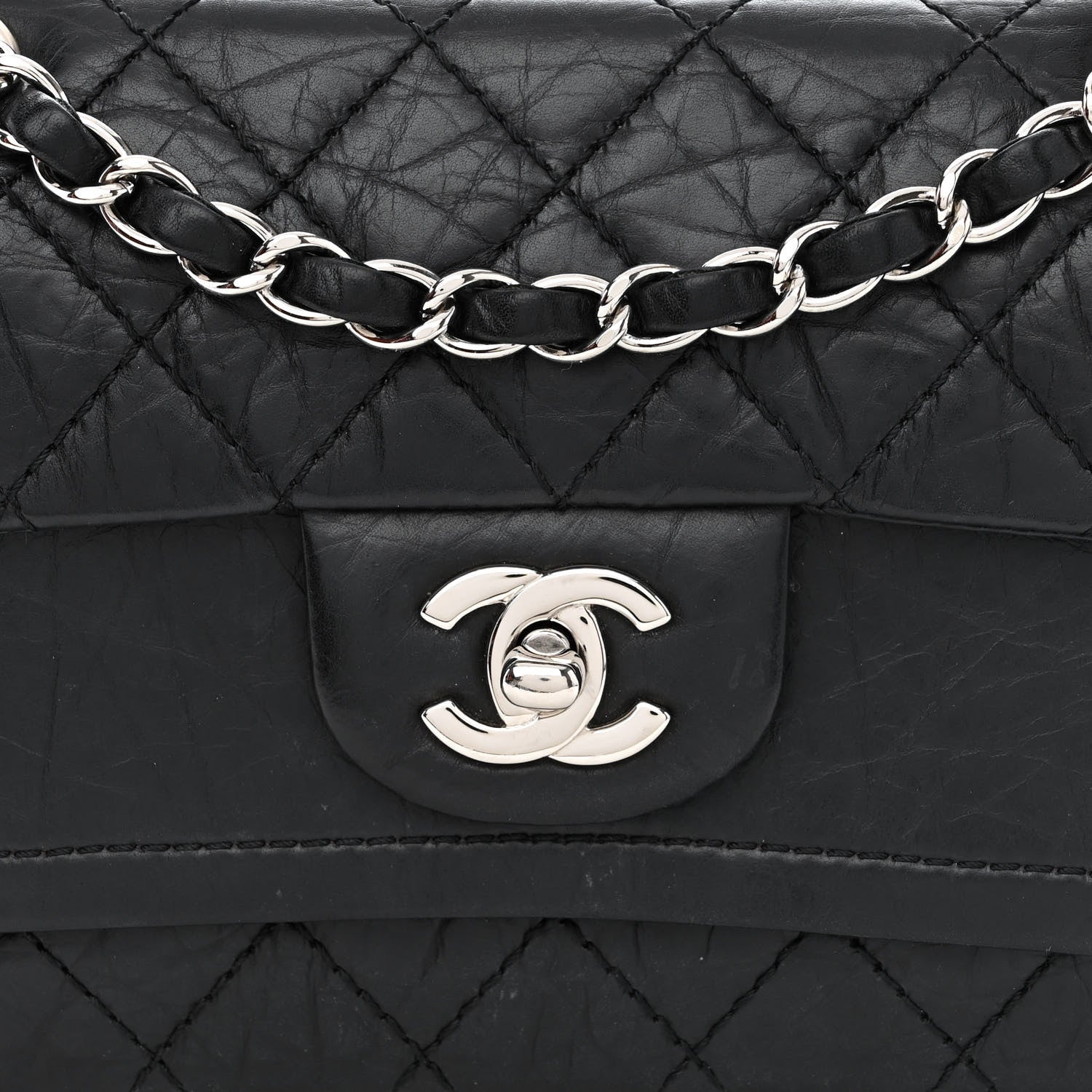 Chanel Aged Calfskin Quilted Mini Rectangular Double Flap Black 8 of 15