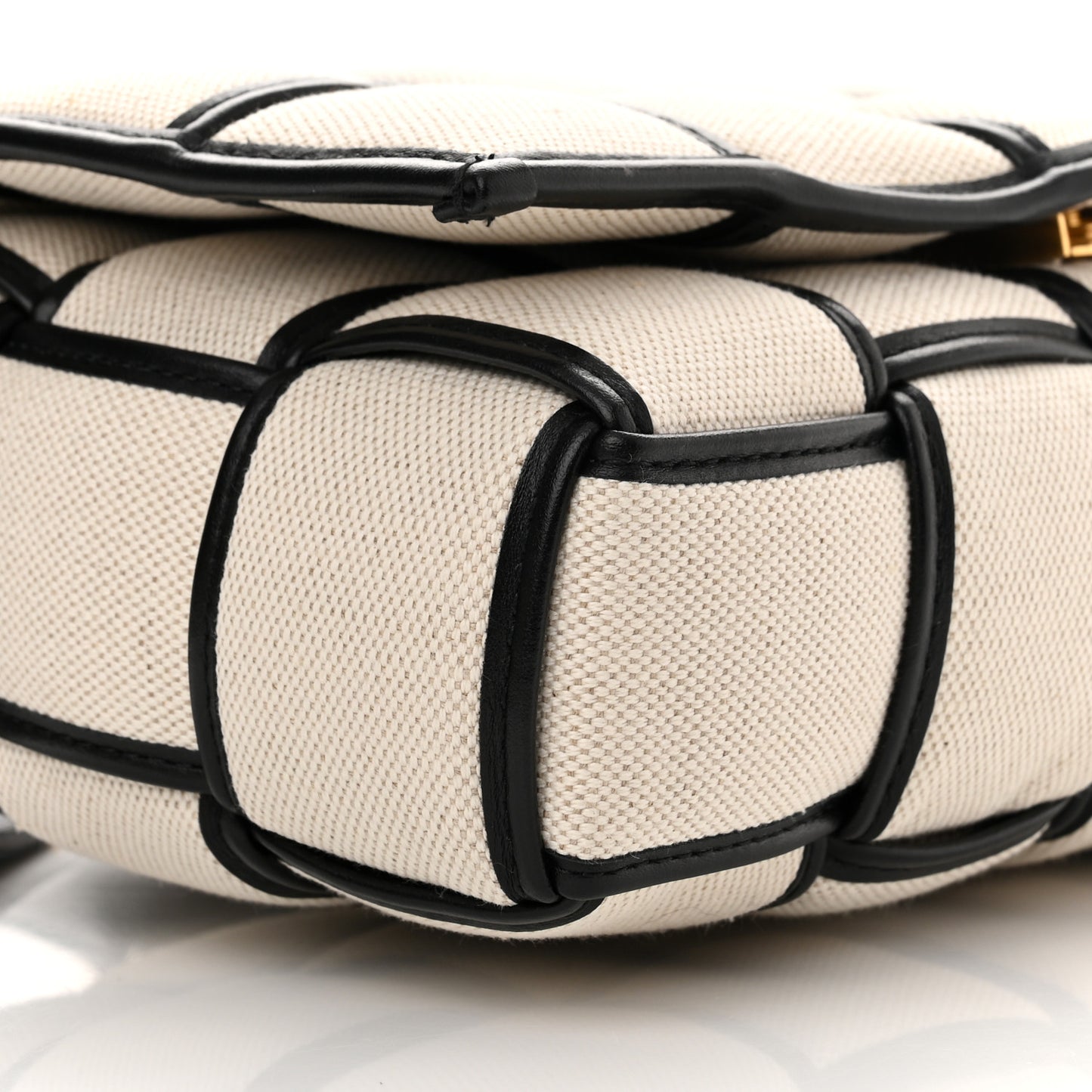 Canvas Intrecciato Padded Cassette Crossbody Bag Natural Black