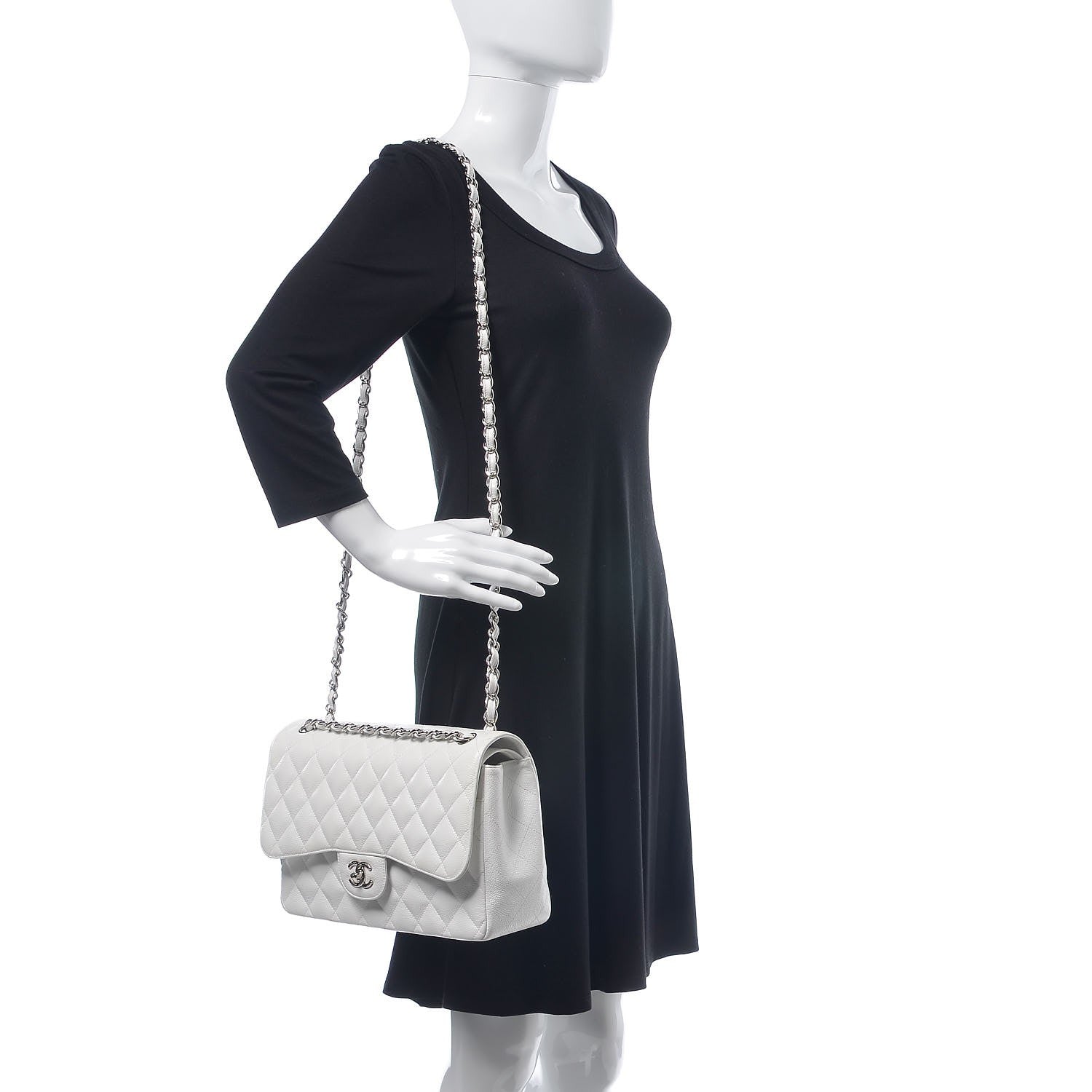 Chanel Caviar Quilted Jumbo Double Flap White 2 of 10