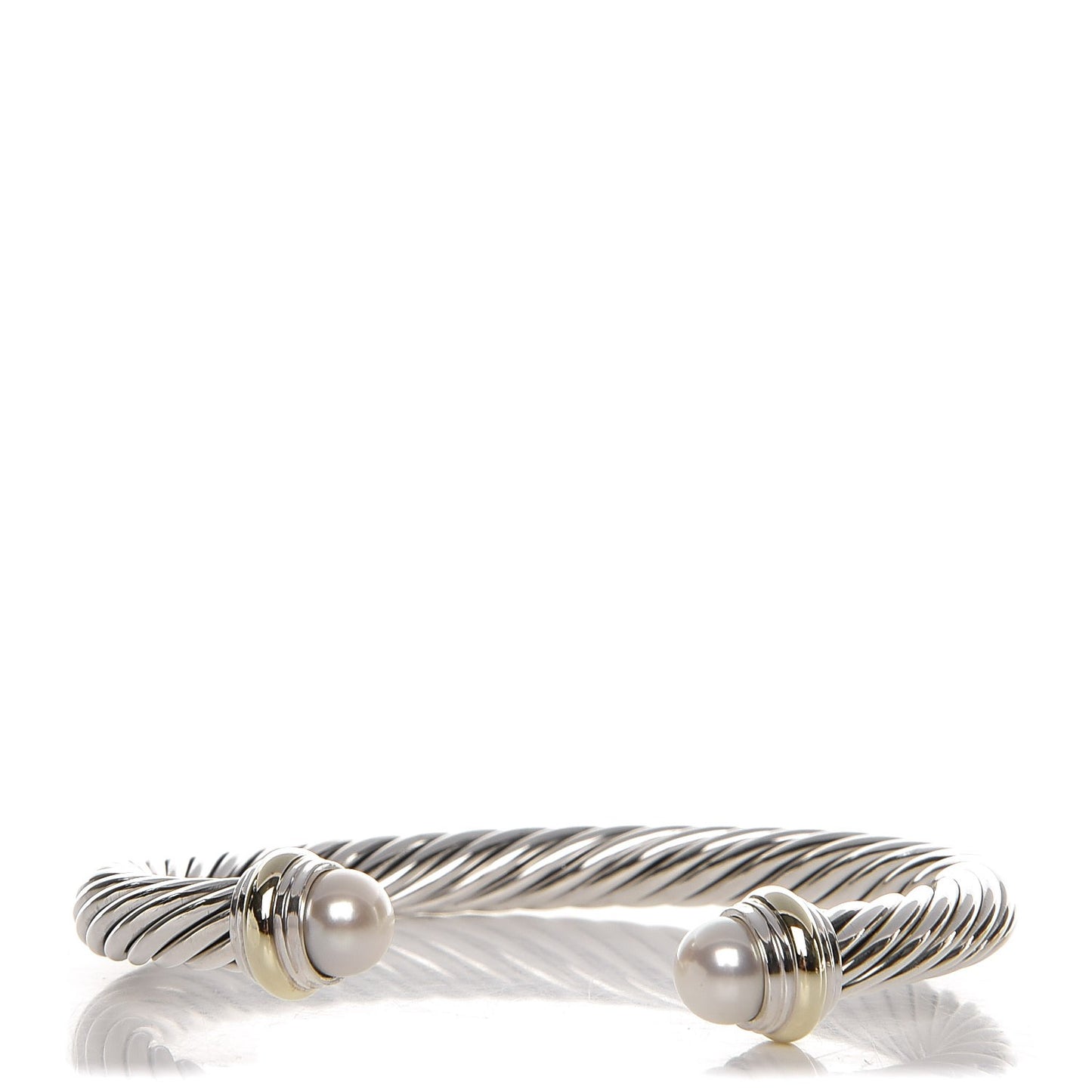 Sterling Silver 14K Yellow Gold Pearl 7mm Cable Classics Bracelet
