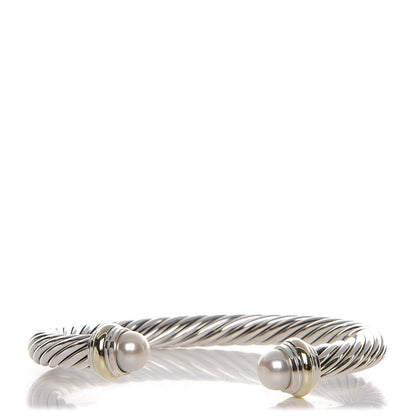David Yurman Sterling Silver 14K Yellow Gold Pearl 7mm Cable Classics Bracelet 1 of 4