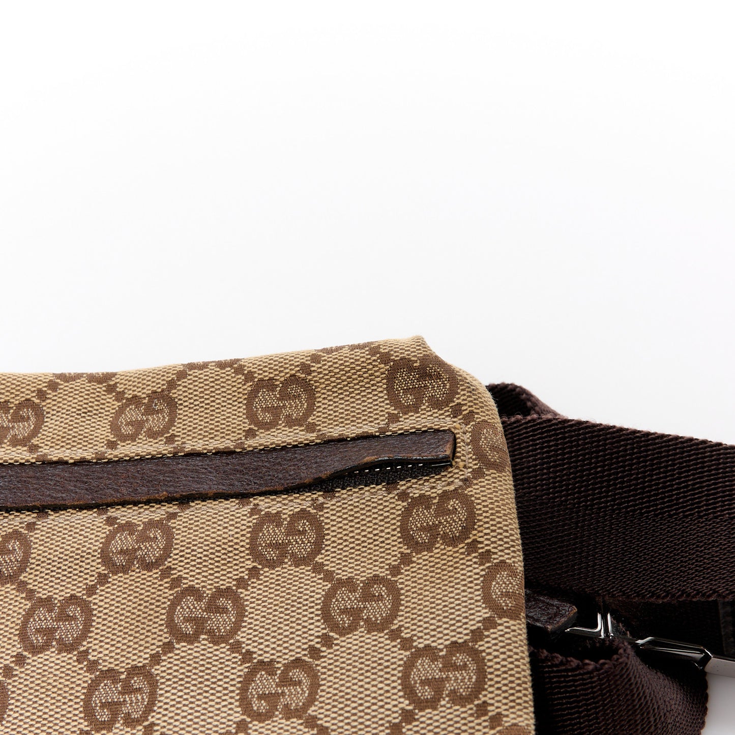 GG Monogram Web Double Pocket Belt Bag Dark Brown