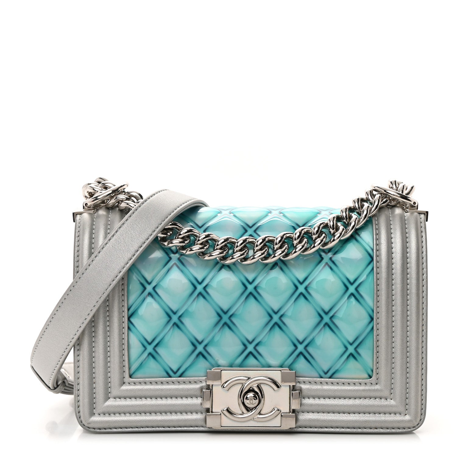 Chanel Metallic Lambskin PVC Quilted Small Boy Flap Blue 1 of 19