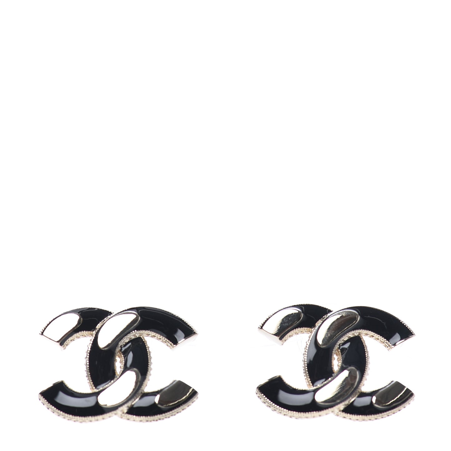 Enamel CC Earrings Black Gold