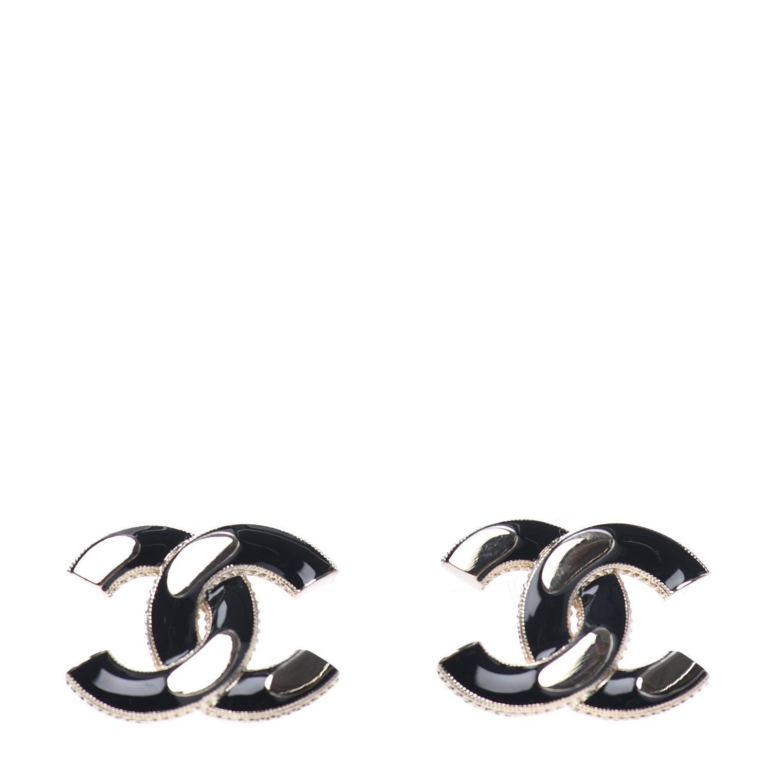 Chanel Enamel CC Earrings Black Gold 1 of 4