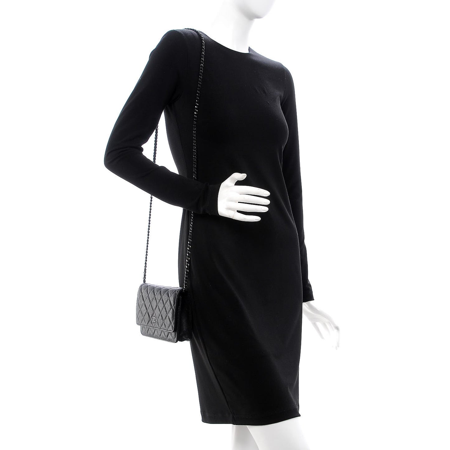 Crumpled Calfskin Quilted Wallet On Chain WOC So Black