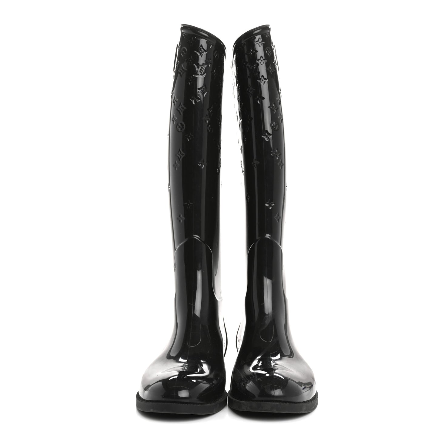 Rubber Embossed Monogram Drops High Rain Boots 37 Black