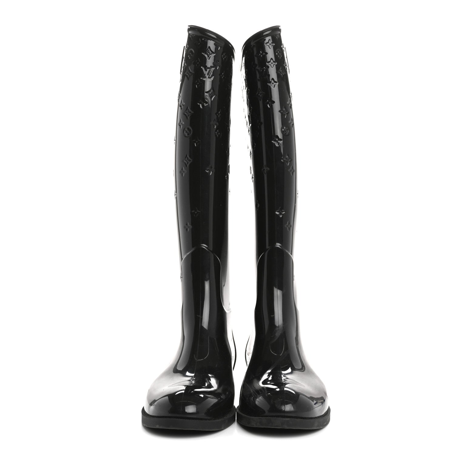 Louis Vuitton Rubber Embossed Monogram Drops High Rain Boots 37 Black 2 of 12