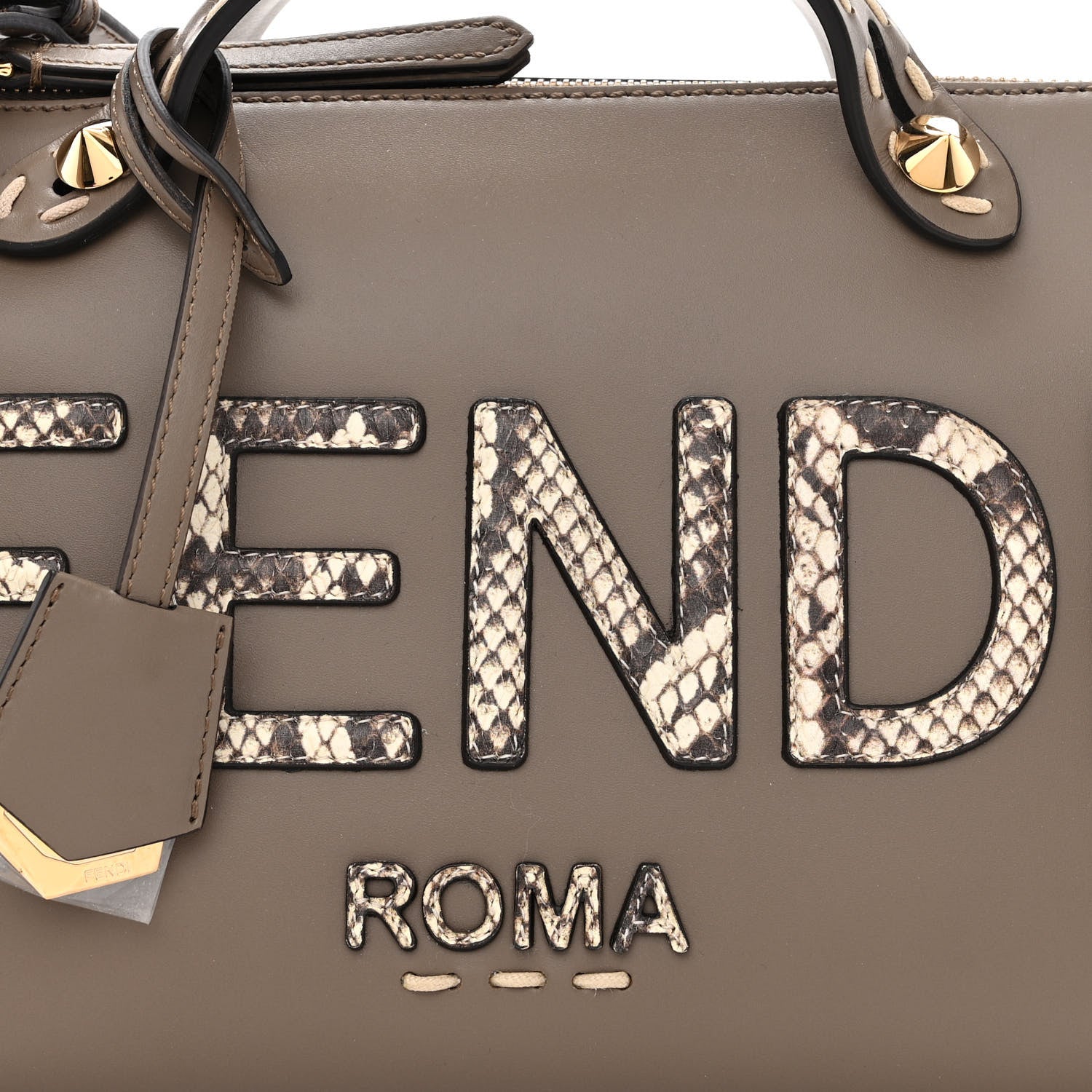 Fendi Vitello King Elaphe Python Print Logo Medium By The Way Boston Bag Tartufo Daisy Roccia 9 of 11