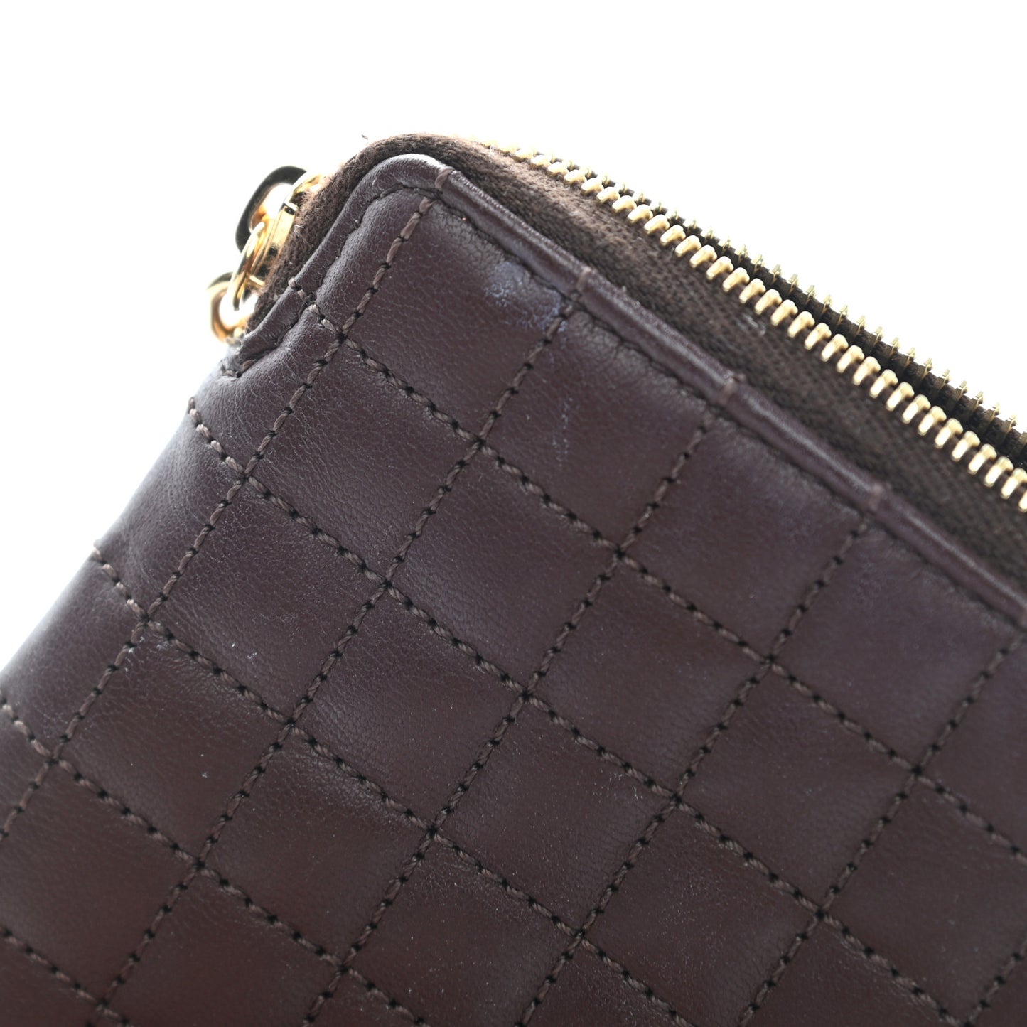 Calfskin Quilted C Charm Coin Card Pouch Brown