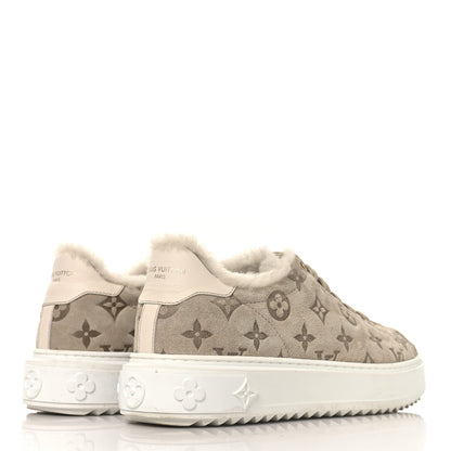 Louis Vuitton Suede Shearling Monogram Time Out Sneakers 39 Beige 5 of 9