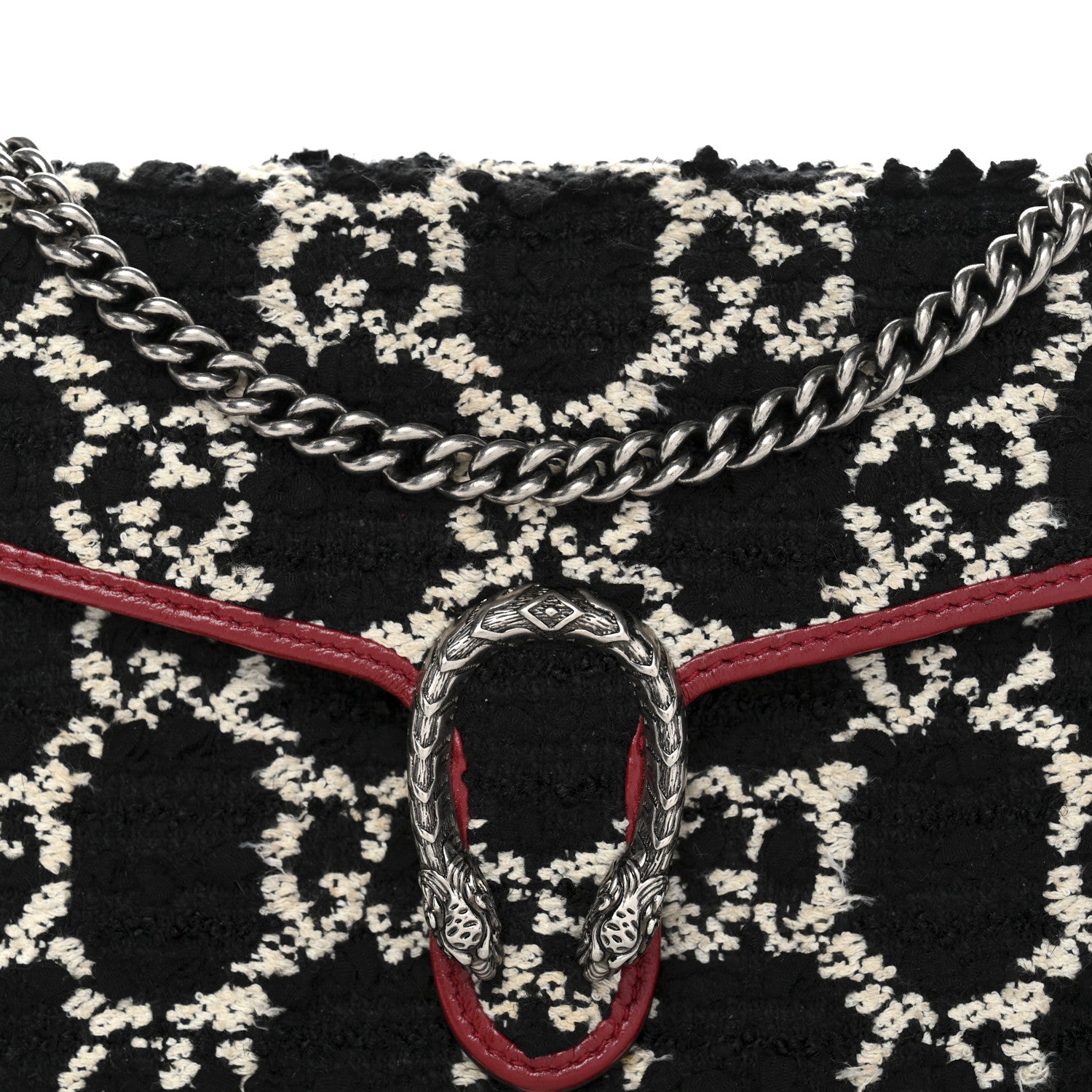 Gucci Tweed GG Monogram Mini Dionysus Chain Wallet Black White Romantic Cherry 7 of 11