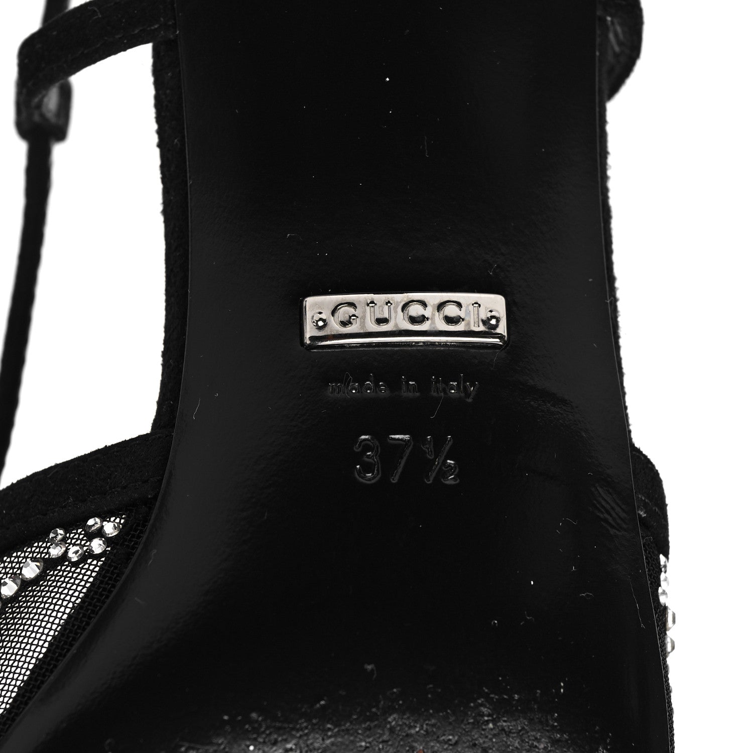 Gucci Tela Retino Kid Scamosciato Crystal GG Monogram Square G 35mm Slingback Pumps 37.5 Black 6 of 9