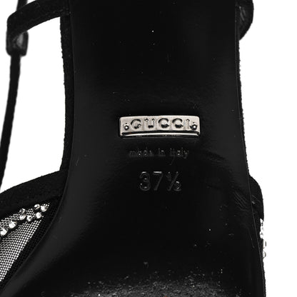 Gucci Tela Retino Kid Scamosciato Crystal GG Monogram Square G 35mm Slingback Pumps 37.5 Black 6 of 9