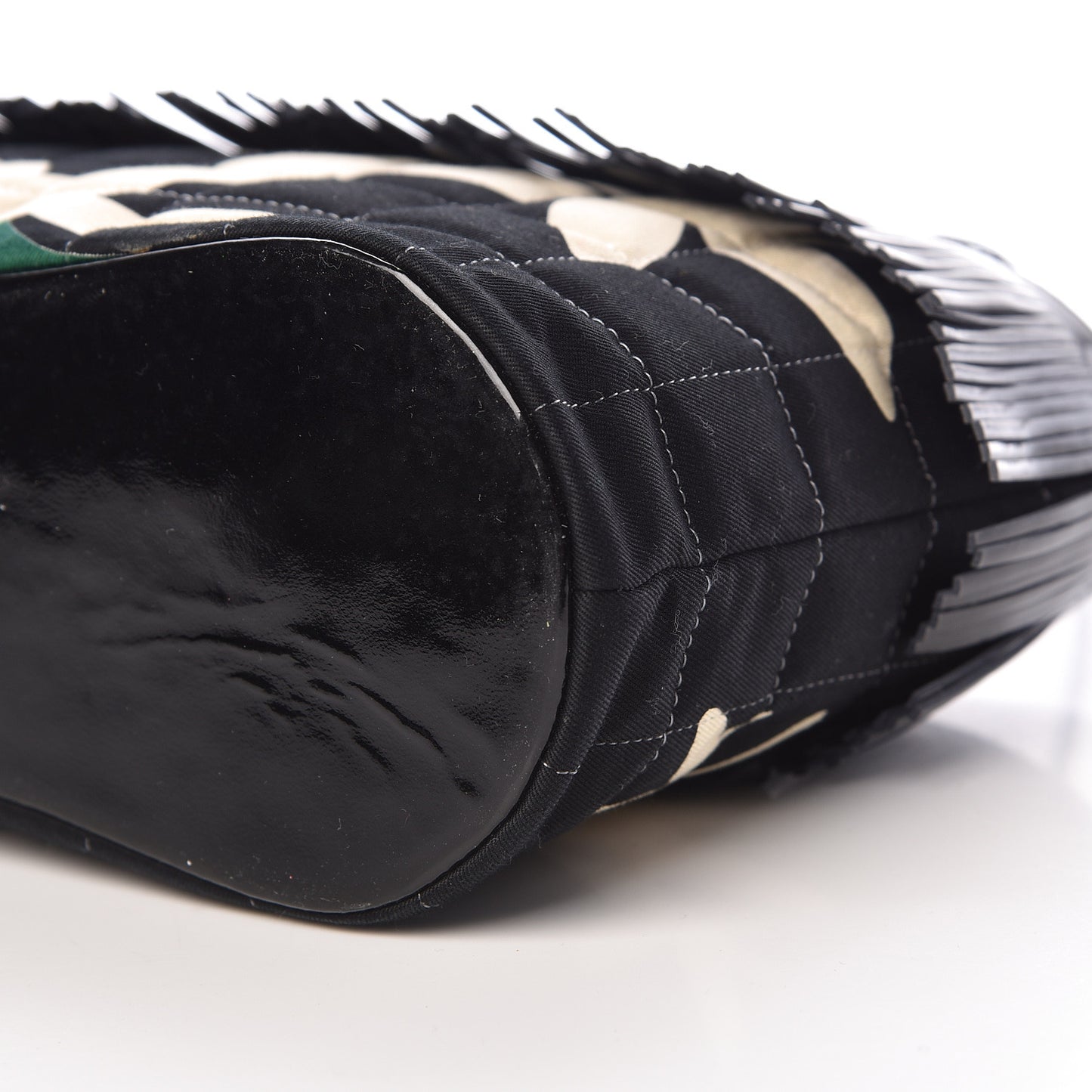 Canvas Patent Fringe Tote Black