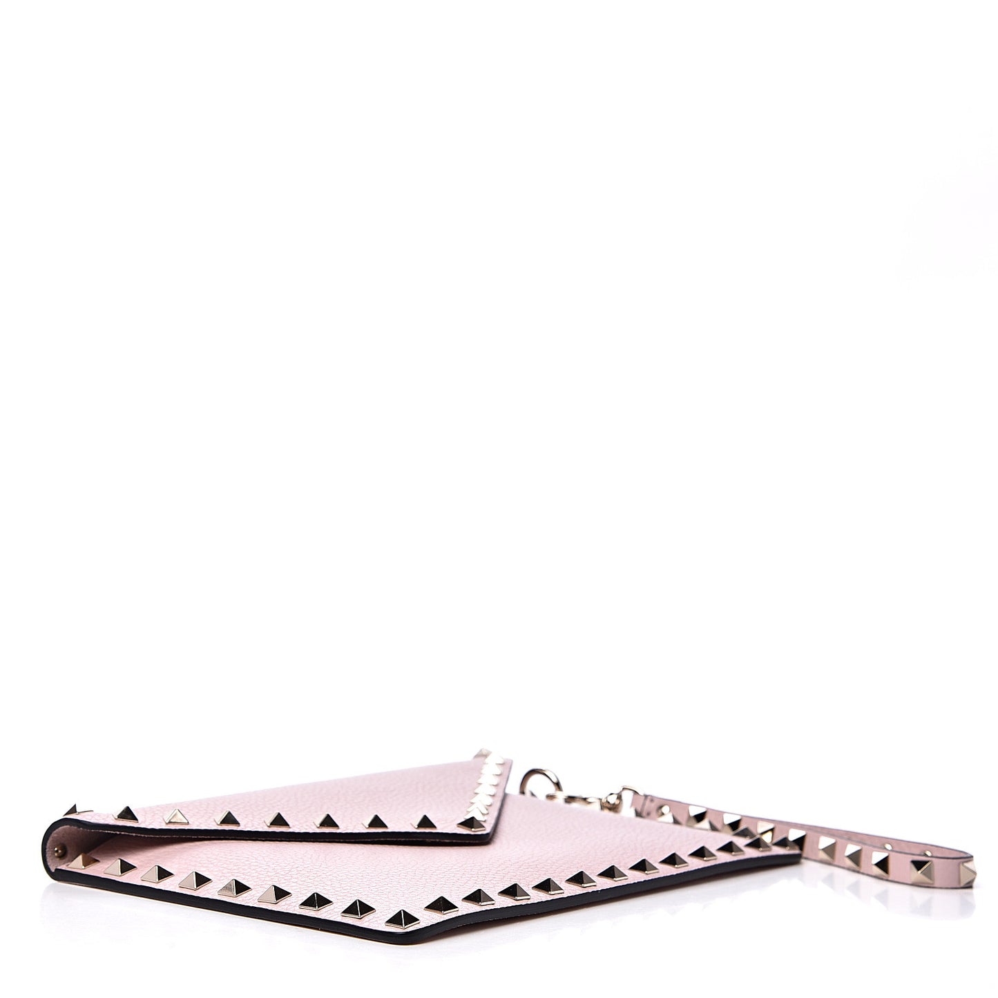 Pebbled Calfskin Medium Rockstud Envelope Flat Wristlet Pouch Water Rose