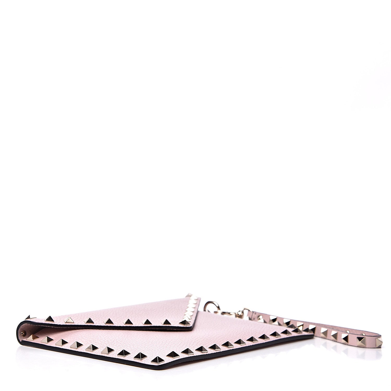 Valentino Garavani Pebbled Calfskin Medium Rockstud Envelope Flat Wristlet Pouch Water Rose 3 of 7