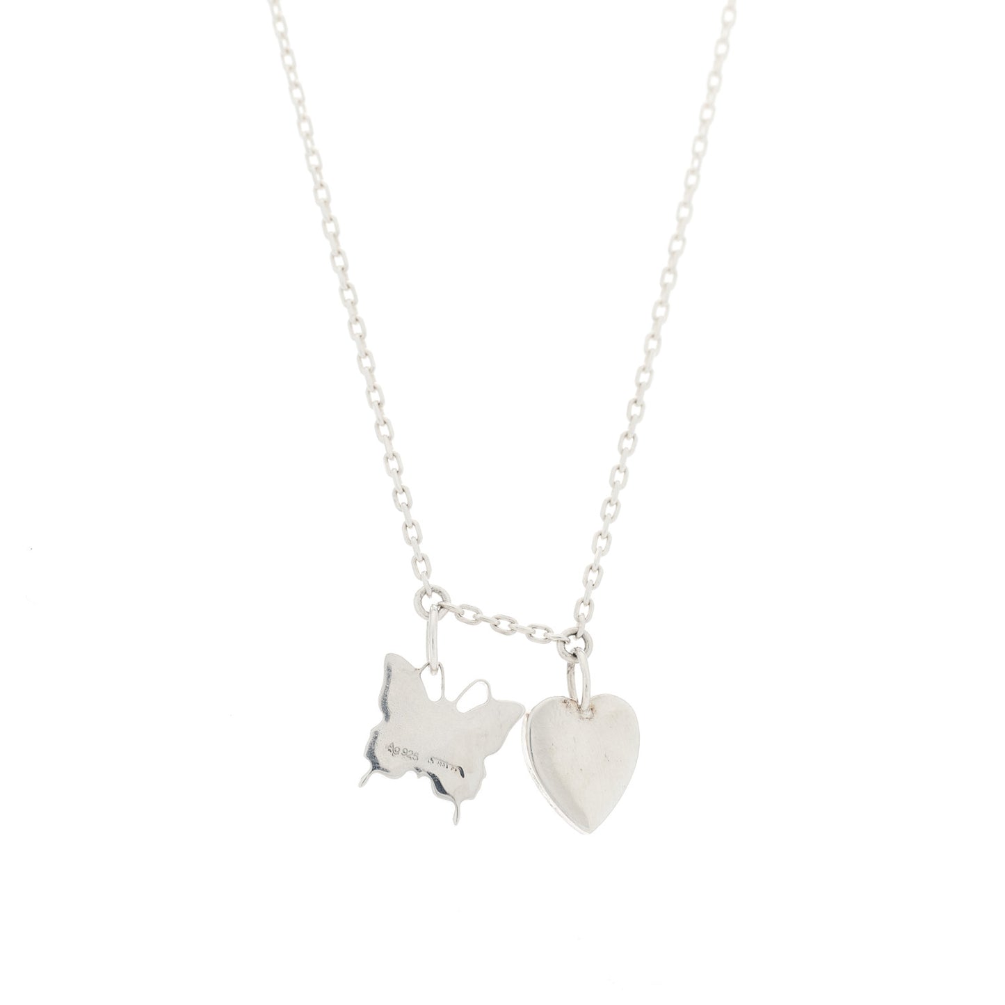 Sterling Silver Trademark Butterfly Heart Charm Pendant Necklace