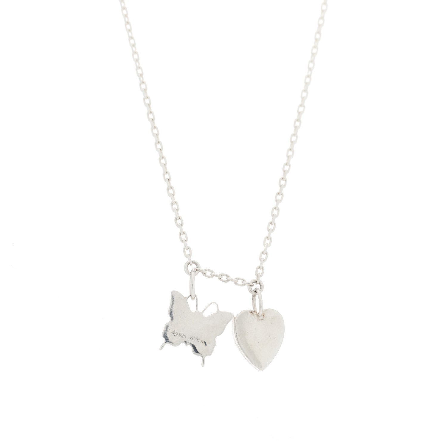 Gucci Sterling Silver Trademark Butterfly Heart Charm Pendant Necklace 4 of 5