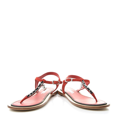 Chanel Lambskin Chain CC Thong Sandals 36 Red 16 of 17