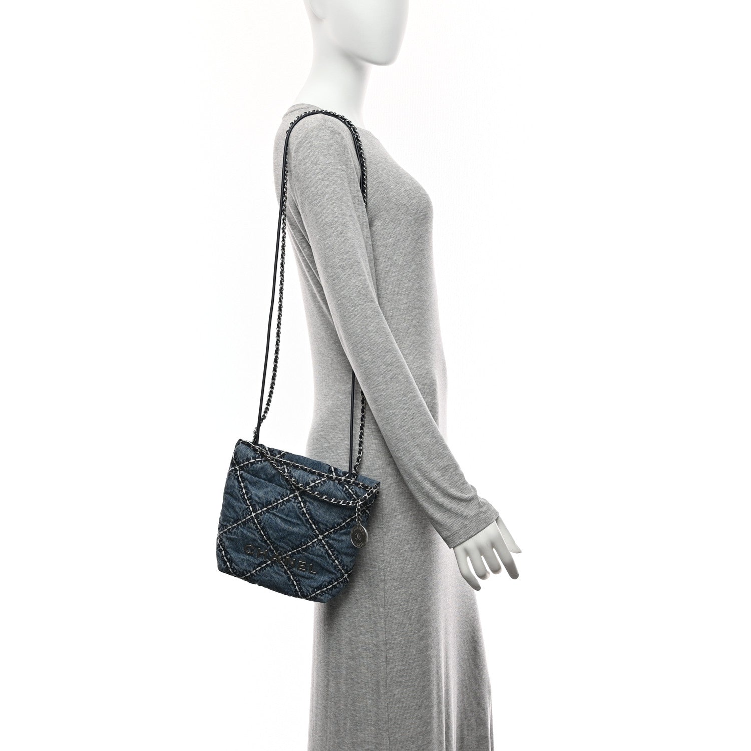 Chanel Denim Stitched Quilted Mini Chanel 22 Blue 2 of 10