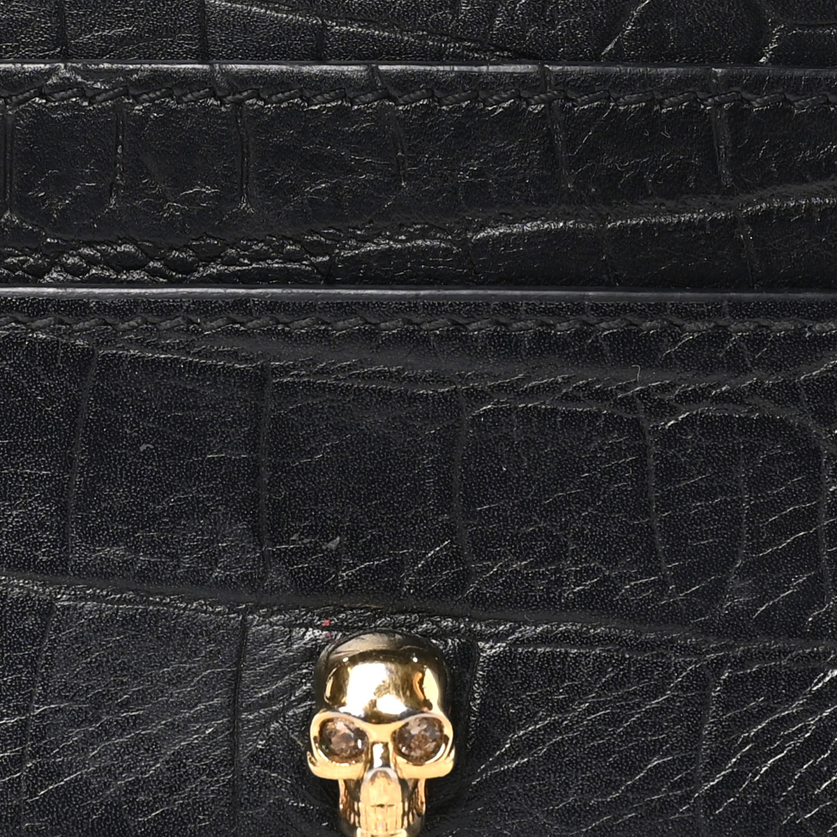 Calfskin Crocodile Embossed Skull Card Holder Black