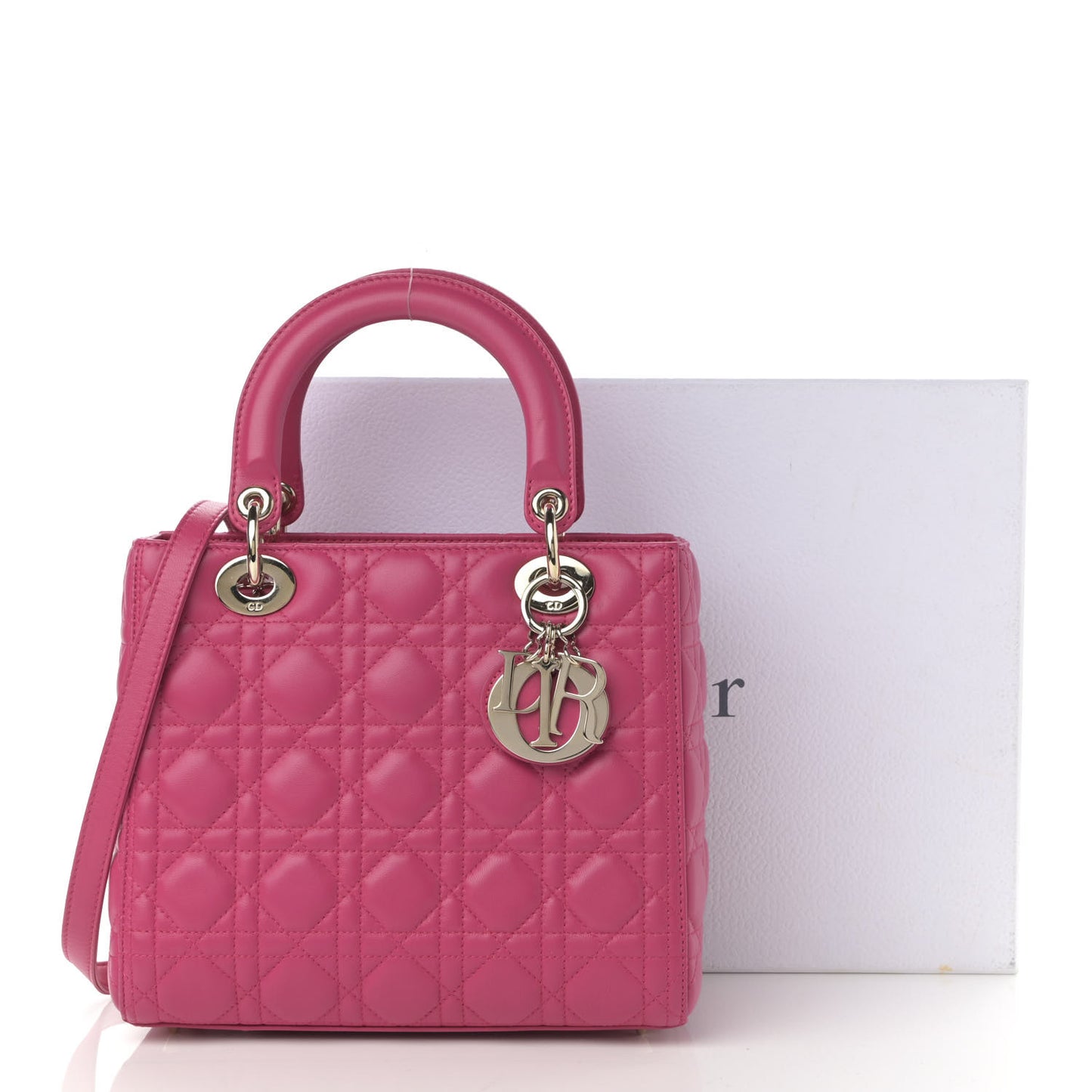 Lambskin Cannage Medium Lady Dior Fuchsia