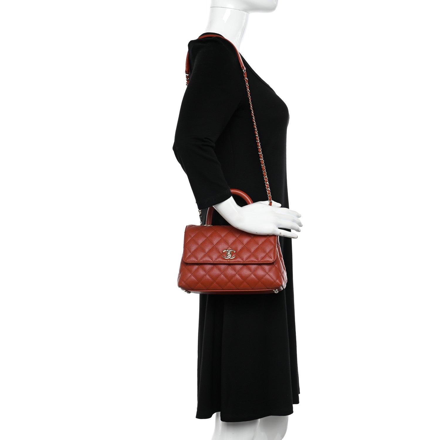 Chanel Caviar Quilted Mini Coco Handle Flap Dark Orange 2 of 10