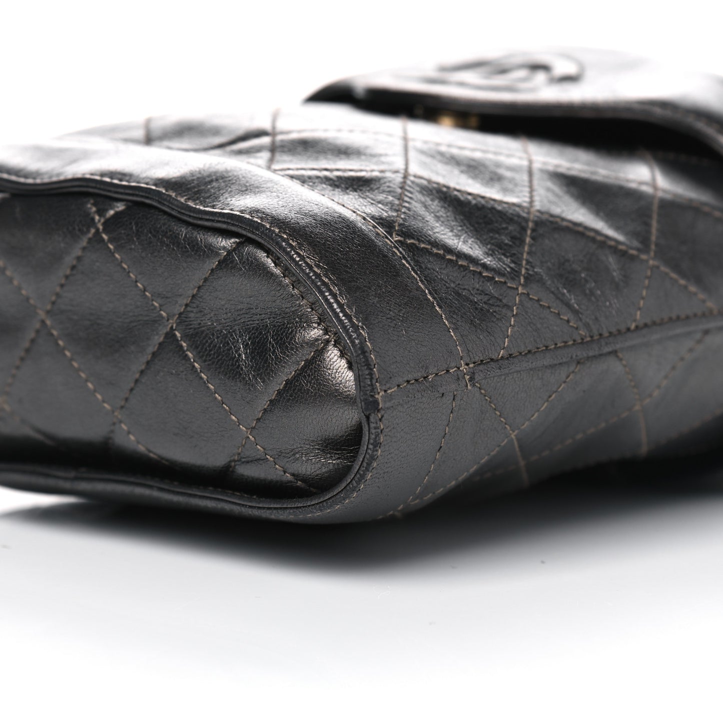 Metallic Lambskin Quilted Tassel Shoulder Bag Dark Grey